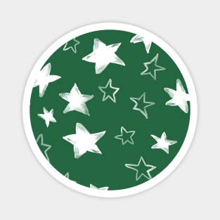Holiday christmas watercolor white stars over emerald green background Magnet